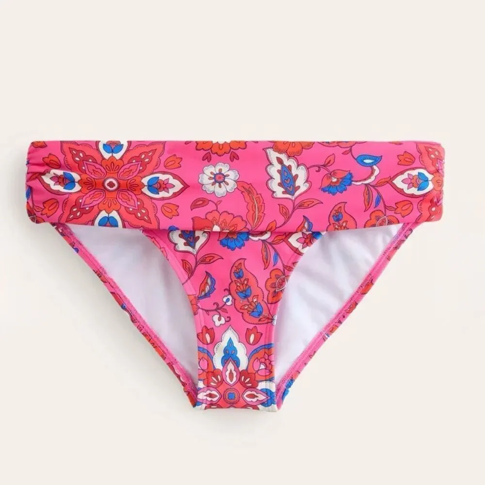 Boden size 16-18 Classic Fold Bikini Bottom Pink Botanical Wave NWOT